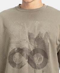 Super Combed Cotton Rich Graphic Printed Oversized T-Shirt - Vetiver