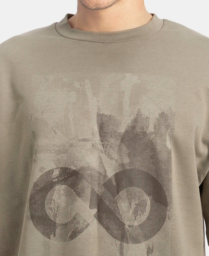 Super Combed Cotton Rich Graphic Printed Oversized T-Shirt - Vetiver