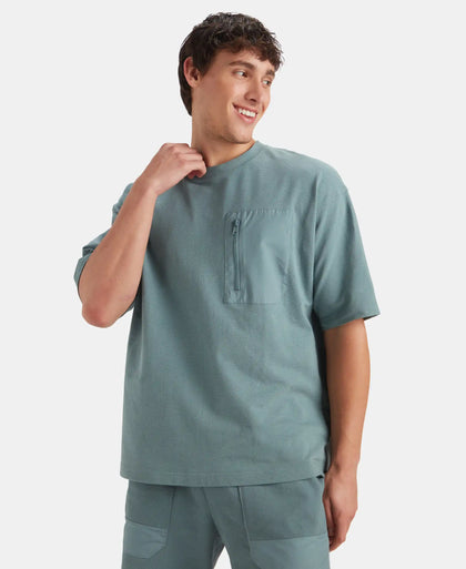Super Combed Cotton Oversized T-Shirt with Zipper Pocket - China Blue