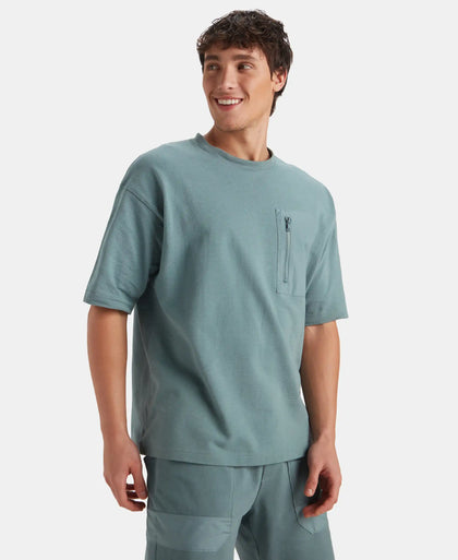 Super Combed Cotton Oversized T-Shirt with Zipper Pocket - China Blue