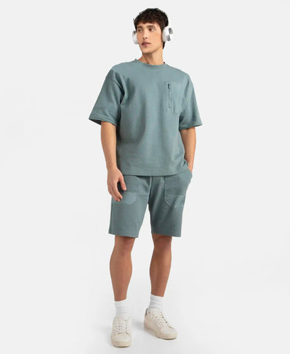 Super Combed Cotton Oversized T-Shirt with Zipper Pocket - China Blue