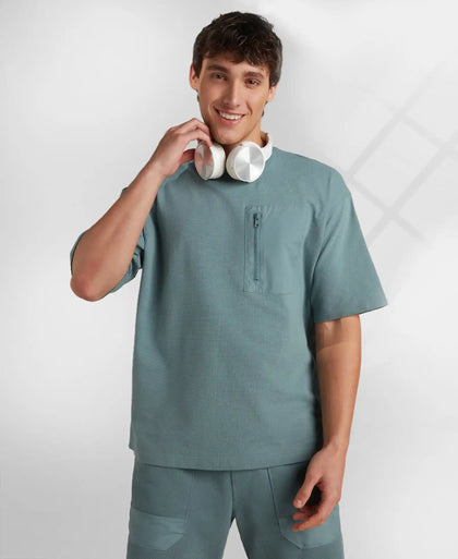 Super Combed Cotton Oversized T-Shirt with Zipper Pocket - China Blue