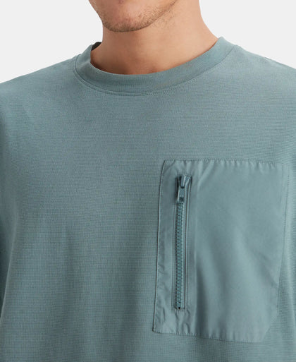 Super Combed Cotton Oversized T-Shirt with Zipper Pocket - China Blue