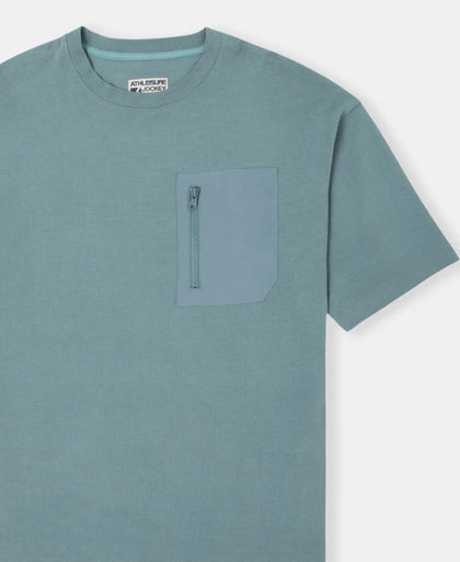 Super Combed Cotton Oversized T-Shirt with Zipper Pocket - China Blue