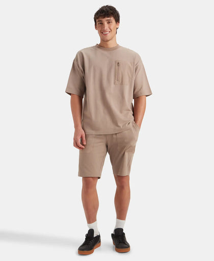 Super Combed Cotton Oversized T-Shirt with Zipper Pocket - Taupe Grey