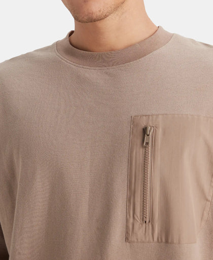Super Combed Cotton Oversized T-Shirt with Zipper Pocket - Taupe Grey