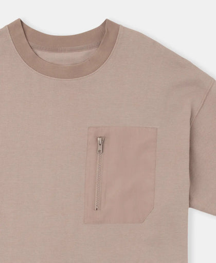 Super Combed Cotton Oversized T-Shirt with Zipper Pocket - Taupe Grey