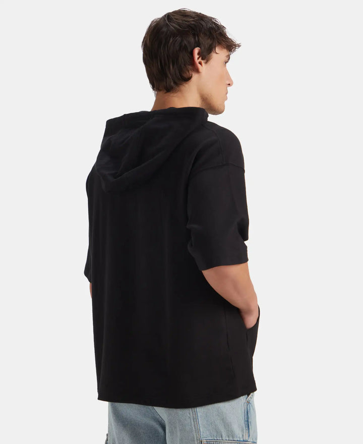 Super Combed Cotton Oversized Hoodie T-Shirt - Deep Black