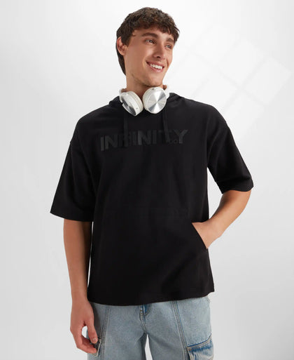 Super Combed Cotton Oversized Hoodie T-Shirt - Deep Black
