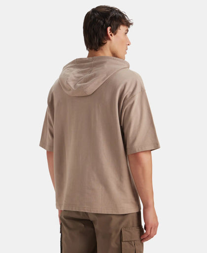 Super Combed Cotton French Terry Oversized Hoodie T-Shirt - Taupe Grey