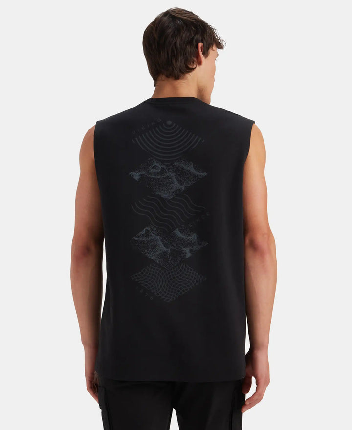 Super Combed Cotton Rich Graphic Print Oversized Tank Top - Deep Black
