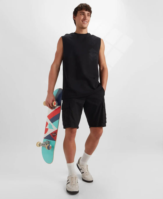 Super Combed Cotton Rich Graphic Print Oversized Tank Top - Deep Black