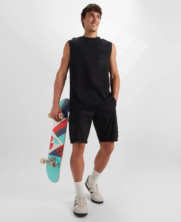 Super Combed Cotton Rich Graphic Print Oversized Tank Top - Deep Black