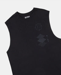 Super Combed Cotton Rich Graphic Print Oversized Tank Top - Deep Black