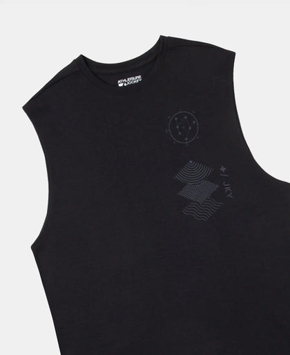 Super Combed Cotton Rich Graphic Print Oversized Tank Top - Deep Black
