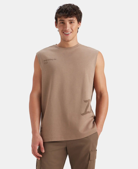 Super Combed Cotton Rich Graphic Print Oversized Tank Top - Taupe Grey