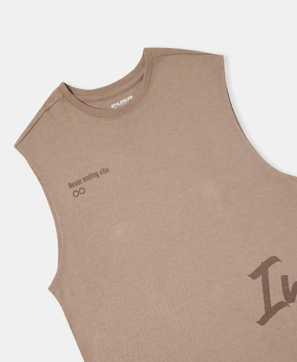 Super Combed Cotton Rich Graphic Print Oversized Tank Top - Taupe Grey