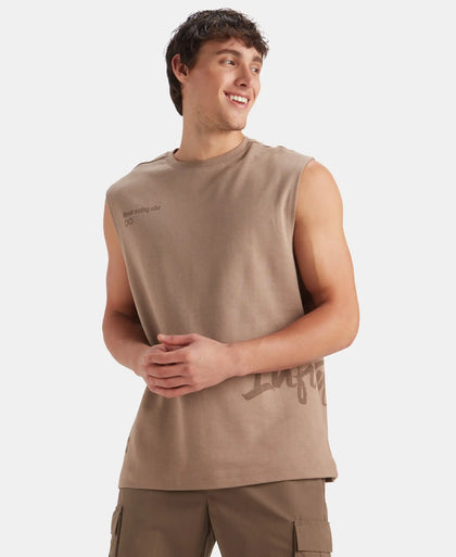 Super Combed Cotton Rich Graphic Print Oversized Tank Top - Taupe Grey