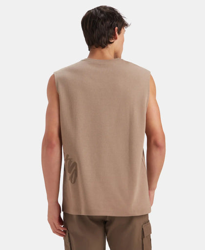 Super Combed Cotton Rich Graphic Print Oversized Tank Top - Taupe Grey