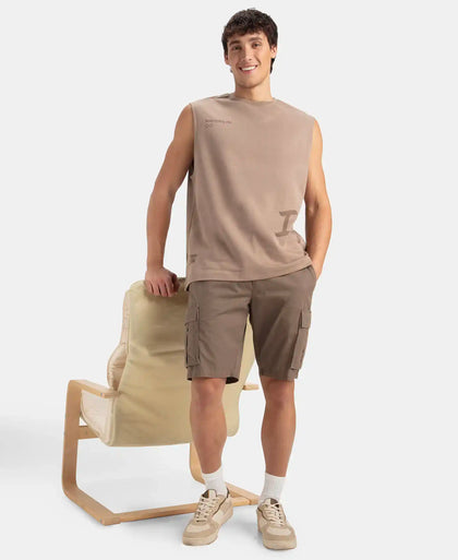 Super Combed Cotton Rich Graphic Print Oversized Tank Top - Taupe Grey