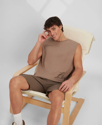 Super Combed Cotton Rich Graphic Print Oversized Tank Top - Taupe Grey