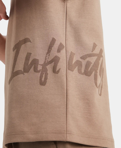 Super Combed Cotton Rich Graphic Print Oversized Tank Top - Taupe Grey