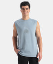 Super Combed Cotton Rich Graphic Print Oversized Tank Top - Windward Blue