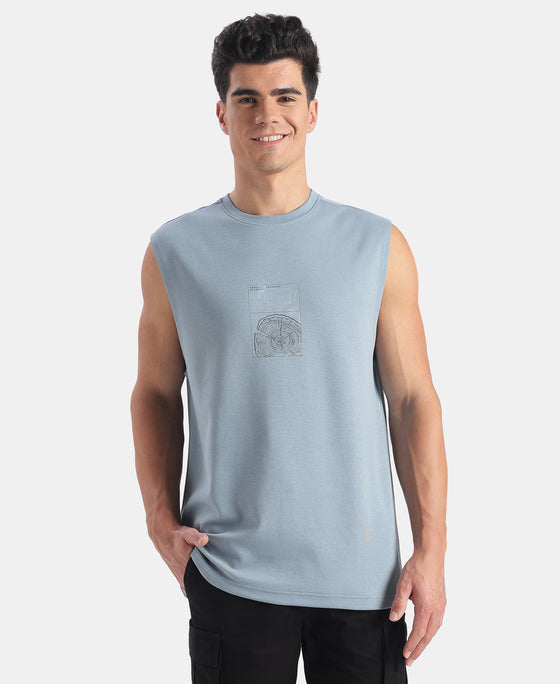 Super Combed Cotton Rich Graphic Print Oversized Tank Top - Windward Blue
