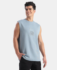 Super Combed Cotton Rich Graphic Print Oversized Tank Top - Windward Blue