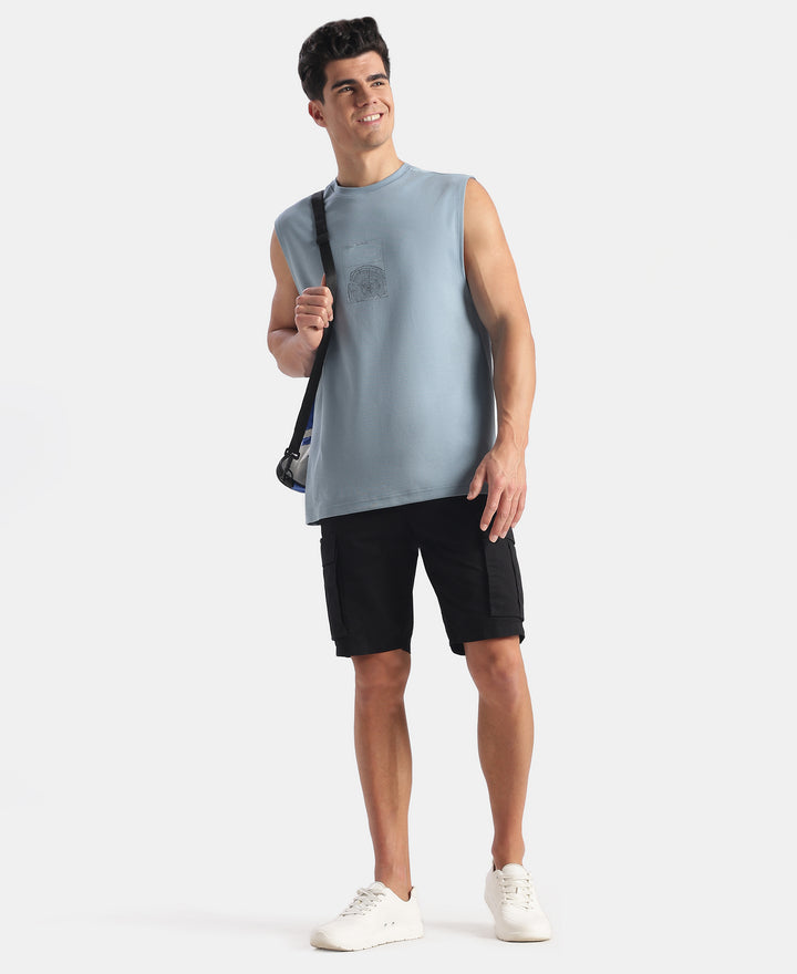 Super Combed Cotton Rich Graphic Print Oversized Tank Top - Windward Blue