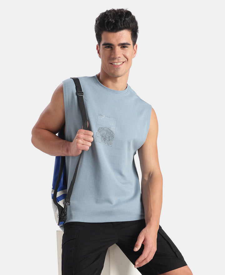 Super Combed Cotton Rich Graphic Print Oversized Tank Top - Windward Blue