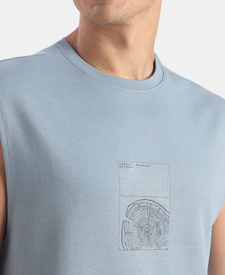 Super Combed Cotton Rich Graphic Print Oversized Tank Top - Windward Blue