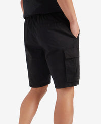 Super Combed Cotton Woven Straight Fit Cargo Shorts with Seven Pockets - Black