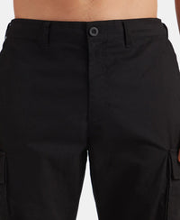Super Combed Cotton Woven Straight Fit Cargo Shorts with Seven Pockets - Black