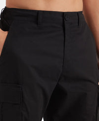 Super Combed Cotton Woven Straight Fit Cargo Shorts with Seven Pockets - Black