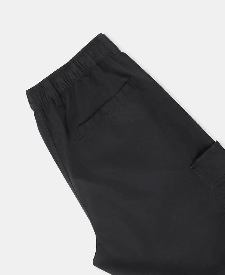 Super Combed Cotton Woven Straight Fit Cargo Shorts with Seven Pockets - Black