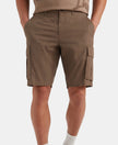 Super Combed Mercerised Cotton Woven Straight Fit Cargo Shorts with Side Pockets - Dark Khaki
