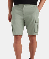Super Combed Mercerised Cotton Woven Straight Fit Cargo Shorts with Side Pockets - Iceberg Green