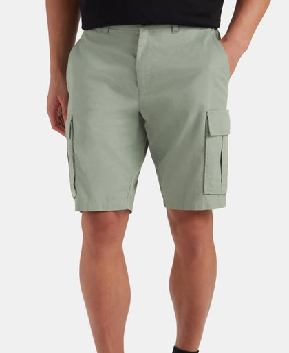 Super Combed Mercerised Cotton Woven Straight Fit Cargo Shorts with Side Pockets - Iceberg Green