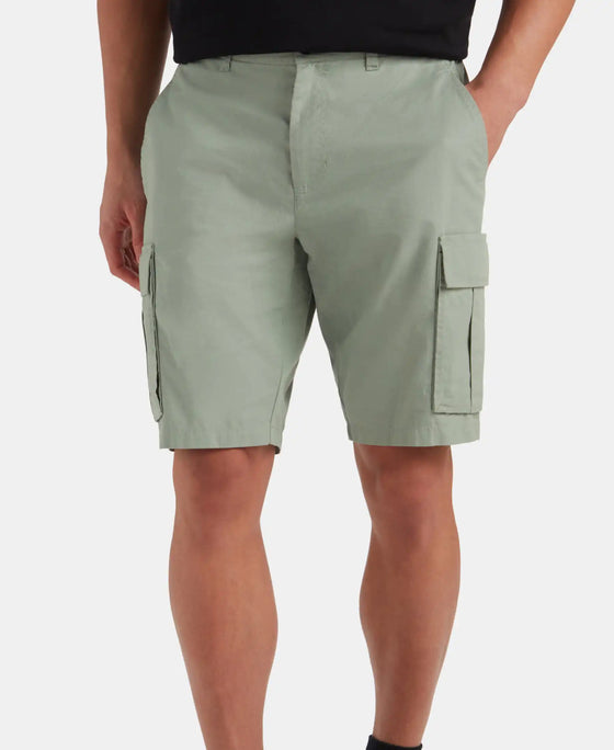 Super Combed Mercerised Cotton Woven Straight Fit Cargo Shorts with Side Pockets - Iceberg Green