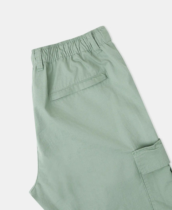 Super Combed Mercerised Cotton Woven Straight Fit Cargo Shorts with Side Pockets - Iceberg Green