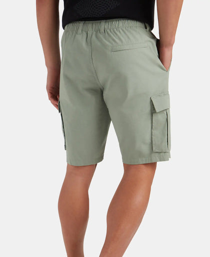Super Combed Mercerised Cotton Woven Straight Fit Cargo Shorts with Side Pockets - Iceberg Green