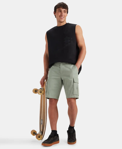 Super Combed Mercerised Cotton Woven Straight Fit Cargo Shorts with Side Pockets - Iceberg Green