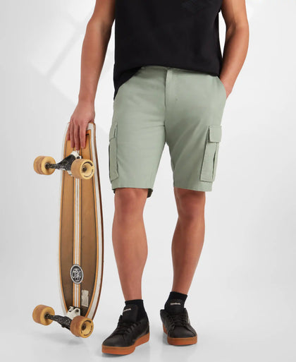 Super Combed Mercerised Cotton Woven Straight Fit Cargo Shorts with Side Pockets - Iceberg Green