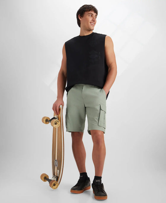 Super Combed Mercerised Cotton Woven Straight Fit Cargo Shorts with Side Pockets - Iceberg Green