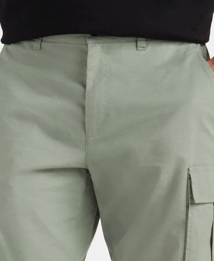 Super Combed Mercerised Cotton Woven Straight Fit Cargo Shorts with Side Pockets - Iceberg Green