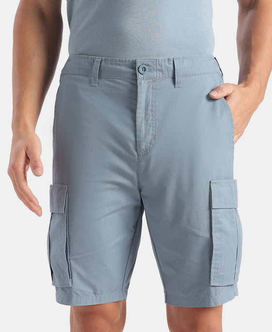 Super Combed Cotton Woven Straight Fit Cargo Shorts with Seven Pockets - Windward Blue