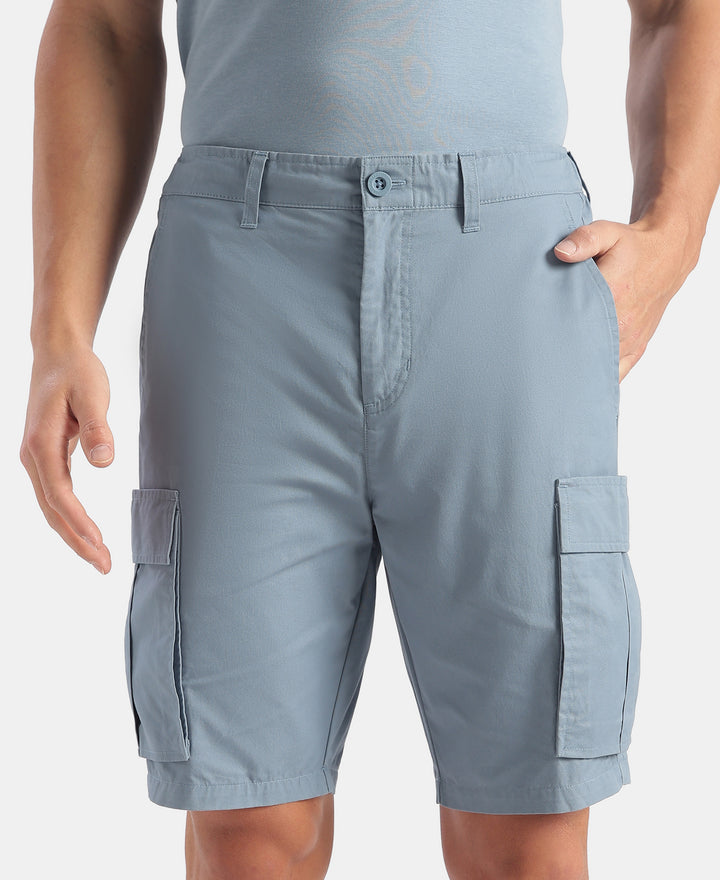 Super Combed Cotton Woven Straight Fit Cargo Shorts with Seven Pockets - Windward Blue