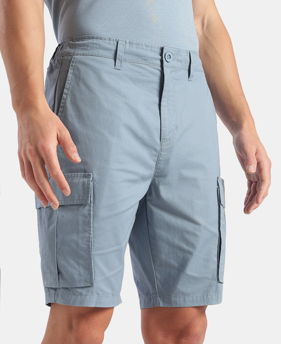 Super Combed Cotton Woven Straight Fit Cargo Shorts with Seven Pockets - Windward Blue