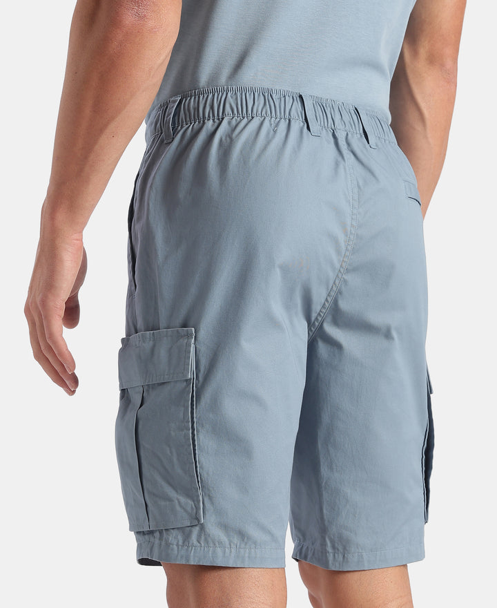 Super Combed Cotton Woven Straight Fit Cargo Shorts with Seven Pockets - Windward Blue